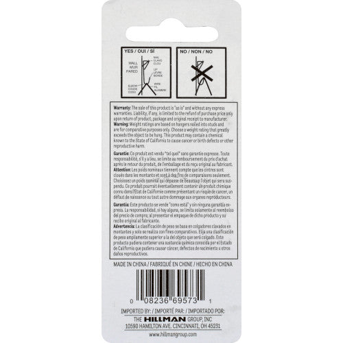 Hillman Conventional Picture Hangers, 50 lb Capacity, Brass Finish, 3-Pack