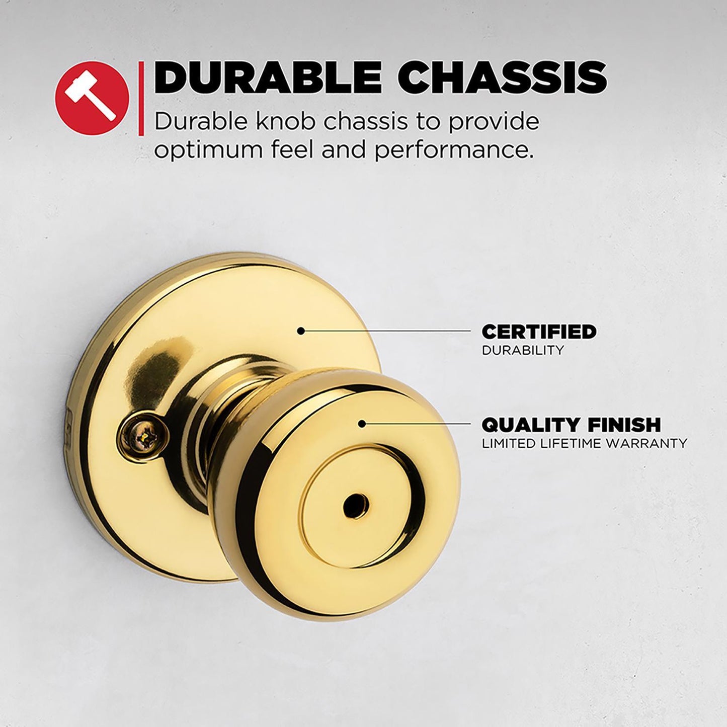 Kwikset Tylo Polished Brass Privacy Knob, Universal Left/Right Handed