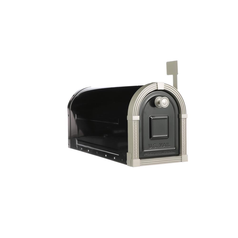 Brunswick Large, Steel, Post-Mount Mailbox, Black w/Brushed Nickel - Super Arbor