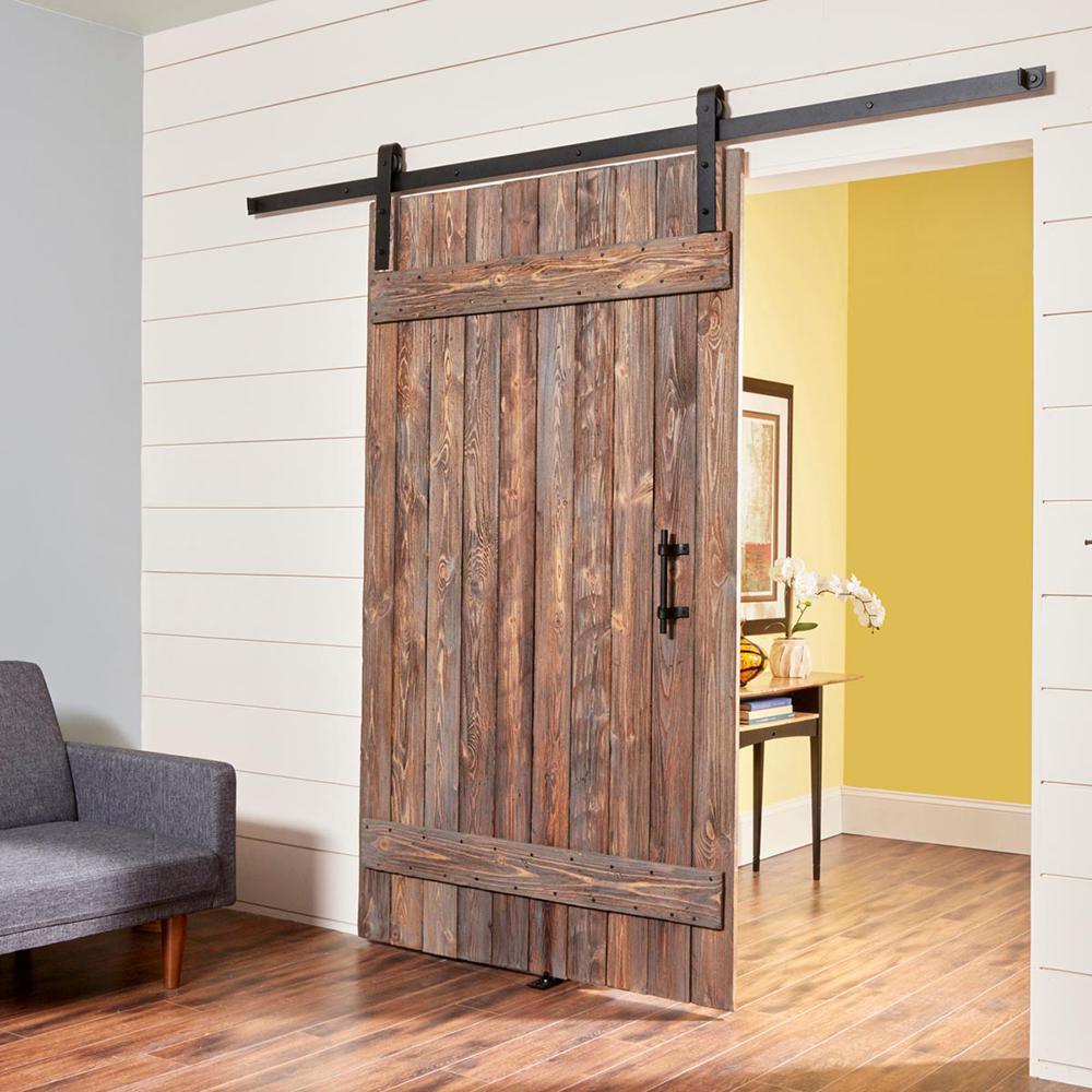 96 in. Frosted Black Sliding Barn Door Hardware Track Kit for Single with Non-Routed Floor Guide - Super Arbor
