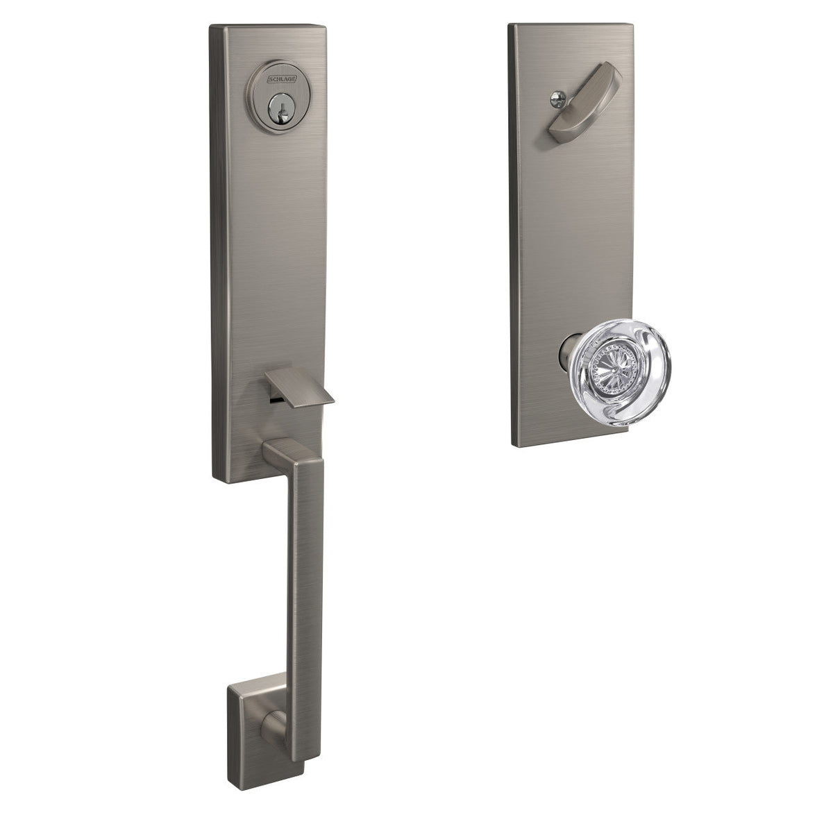 Schlage Custom Century Aged Bronze 3/4 Trim Single Cylinder Door Handleset with Hobson Glass Door Knob