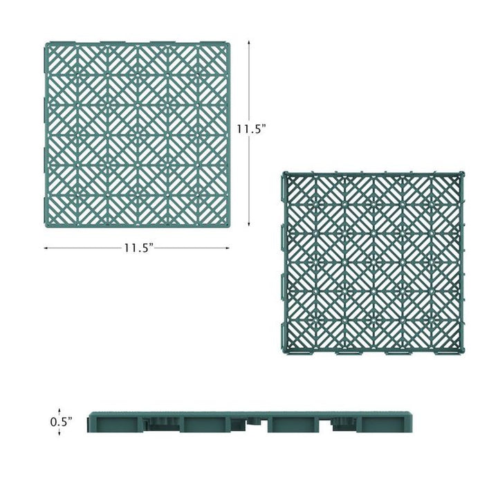 Pure Garden 11.5 in. x 11.5 in. Green Outdoor Interlocking Diamond Pattern Polypropylene Patio and Deck Tiles (Set of 30)