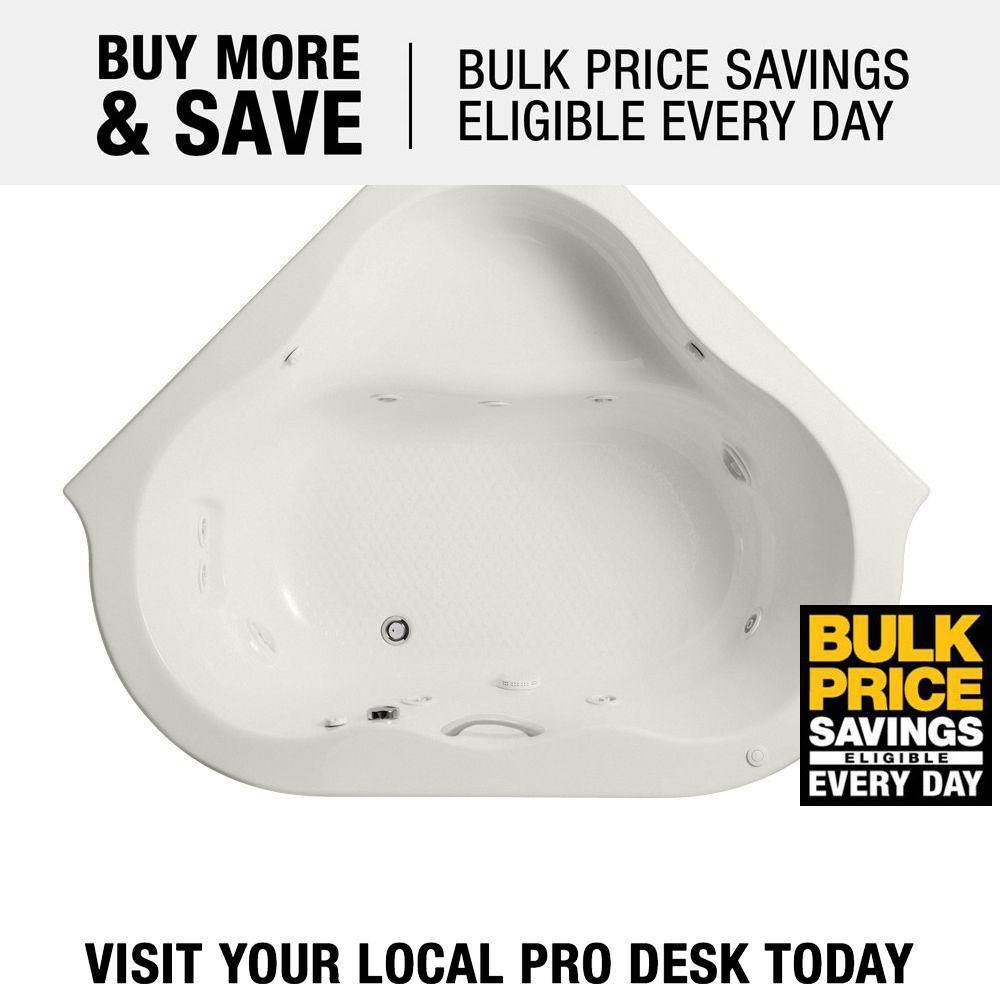 EverClean 77 in. Acrylic Corner Drop-in Whirlpool Bathtub in White - Super Arbor