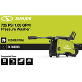 Sun Joe 725 Max PSI 36-Volt 2.0 Ah 1.05 GPM Portable Cordless Electric Pressure Washer