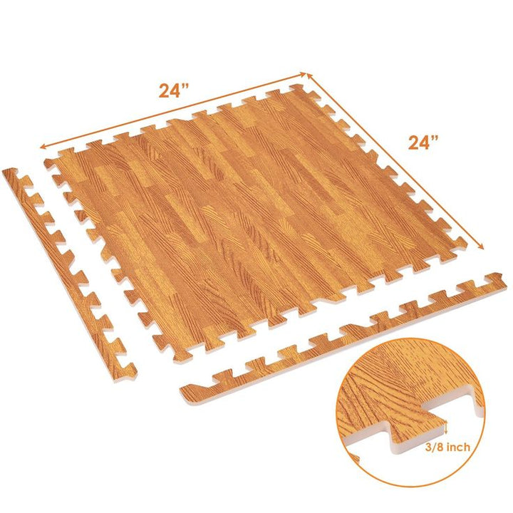 Costway 12PC Wood Grain Interlocking Floor Mats 3/8 Inch Printed Foam Tiles 24 x 24 Inch