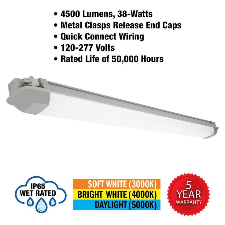 Commercial Electric 4 ft. Vapor Tight 4500 Lumens Gray Integrated LED Wraparound Light 3000K 4000K 5000K Wet Rated 120-277v