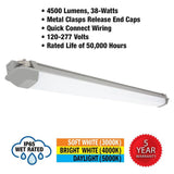 Commercial Electric 4 ft. Vapor Tight 4500 Lumens Gray Integrated LED Wraparound Light 3000K 4000K 5000K Wet Rated 120-277v