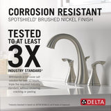 Delta Sandover Spotshield Brushed Nickel 2-handle Widespread WaterSense Bathroom Sink Faucet with Drain
