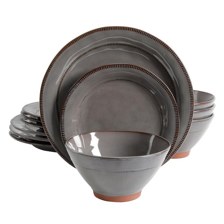 Terranea 12-Piece Rustic Grey Earthenware Dinnerware Set (Service for 4)