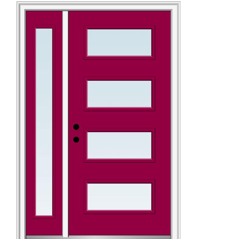 53 in. x 81.75 in. Celeste Clear Low-E Glass Right-Hand 4-Lite Eclectic Painted Steel Prehung Front Door with Sidelite - Super Arbor