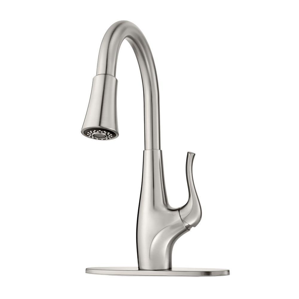 Clarify Single-Handle Pull-Down Sprayer Kitchen Faucet with GE Filtration System in Stainless Steel - Super Arbor