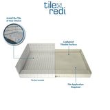 WonderFall Trench 36 in. x 48 in. Double Threshold Shower Base with Left Drain and Tileable Trench Grate - Super Arbor