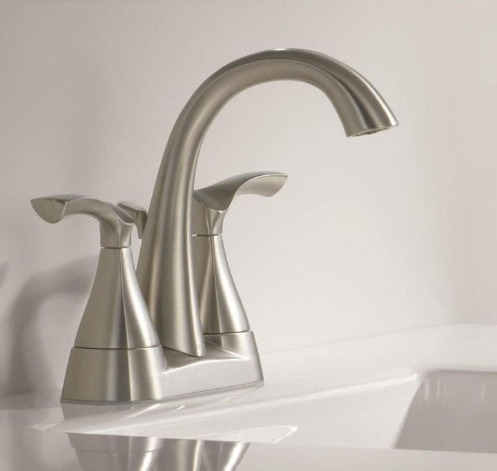 Delta Sandover Spotshield Brushed Nickel 2-handle 4-in Centerset WaterSense Bathroom Sink Faucet with Drain