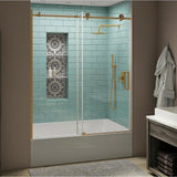 Coraline XL 56 - 60 in. x 70 in. Frameless Sliding Tub Door with StarCast Clear Glass in Stainless Steel, Left Opening - Super Arbor