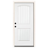 32 in. x 80 in. Premium 2-Panel Plank Primed White Steel Prehung Front Door with 32 in. Left-Hand Outswing & 4 in. Wall - Super Arbor