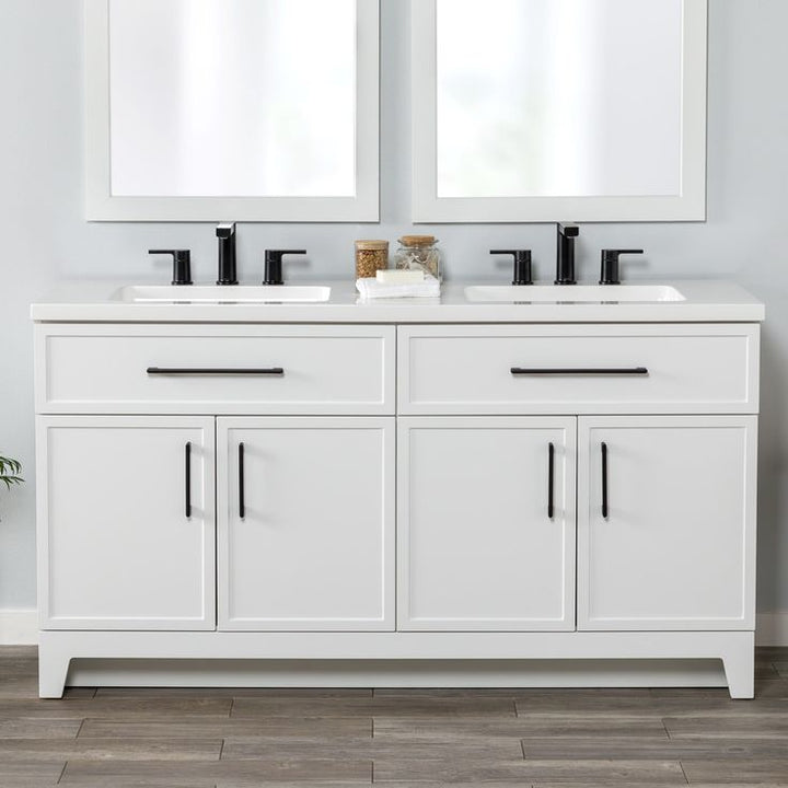 Style Selections Potter 60-in White Double Sink Bathroom Vanity with White Cultured Marble Top