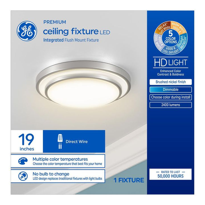 GE 19-in Brushed Nickel Traditional LED Semi-flush Mount Light