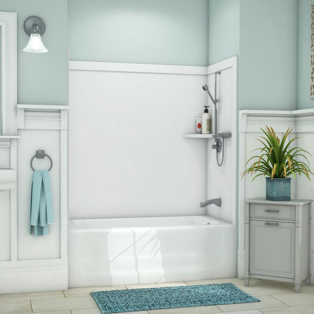 Elite 32 in. x 60 in. x 60 in. 9-Piece Easy Up Adhesive Tub Surround in Calacatta White - Super Arbor