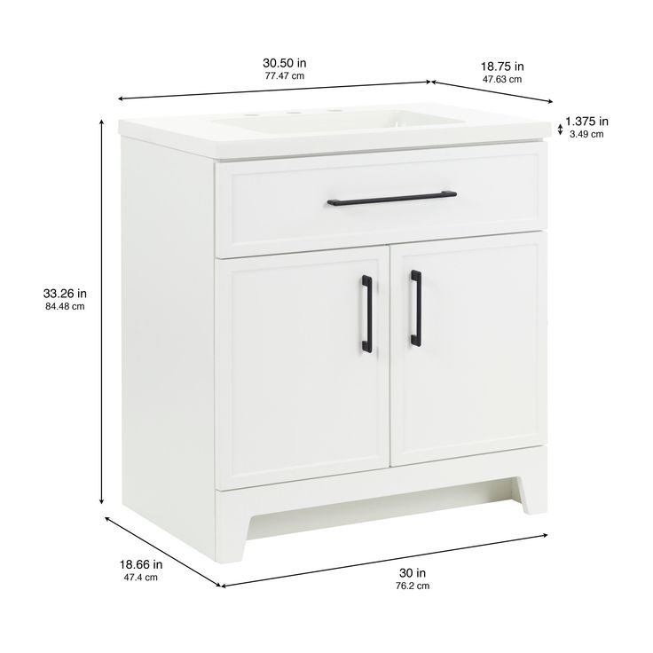 Style Selections Potter 30-in White Single Sink Bathroom Vanity with White Cultured Marble Top
