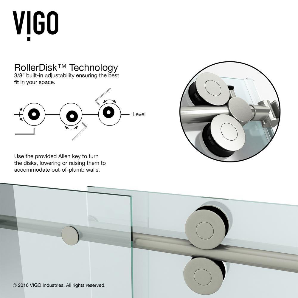 Elan 60 to 64 in. x 74 in. Frameless Sliding Shower Door in Stainless Steel with Clear Glass and Handle - Super Arbor