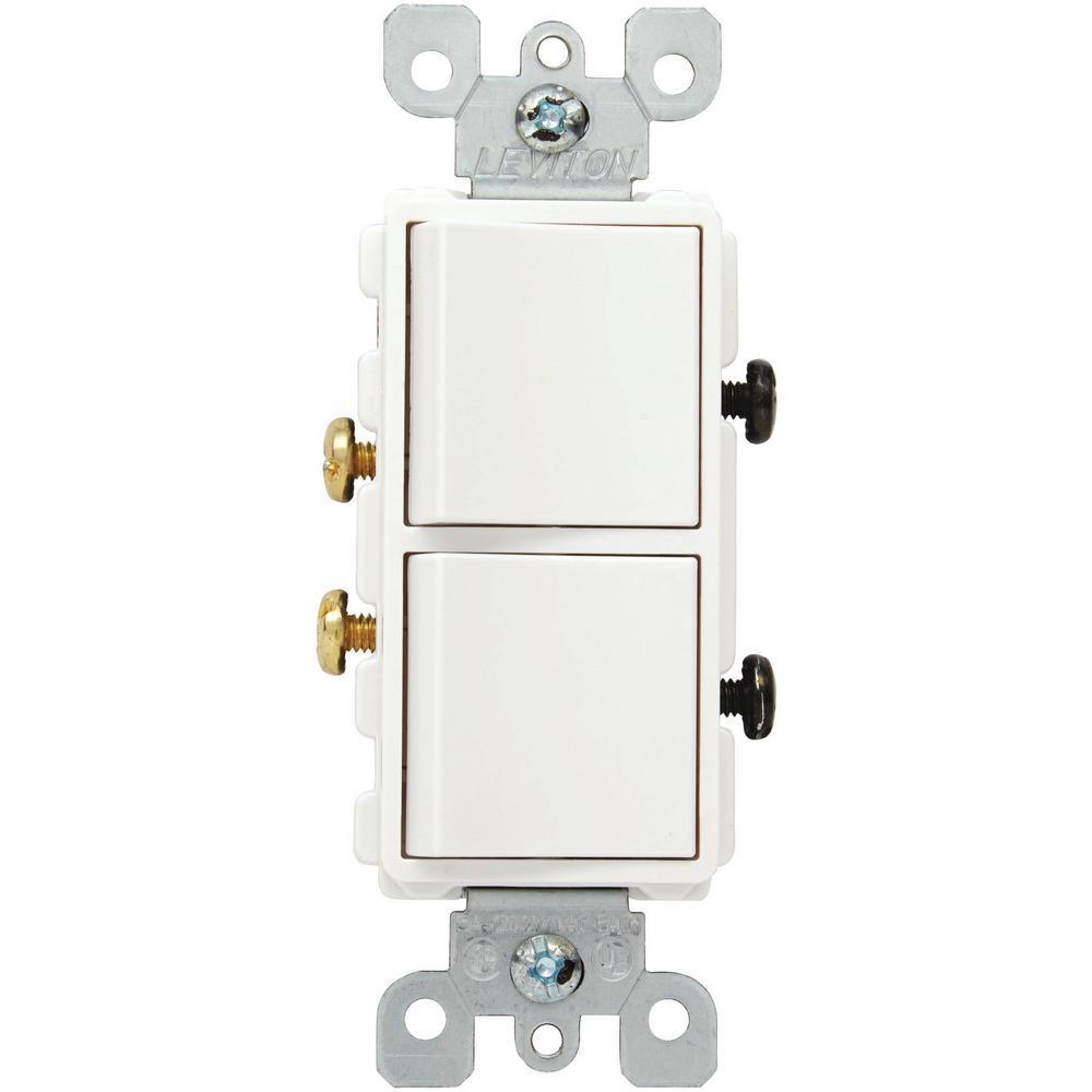 Decora 15 Amp Single Pole Dual Switch, White - Super Arbor