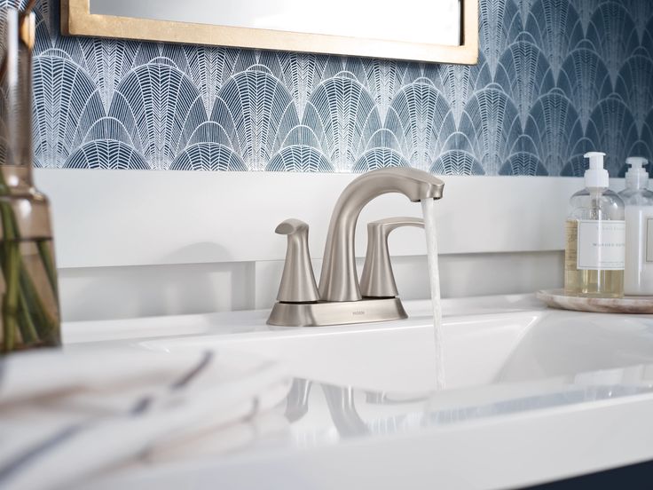Moen Graeden Spot Resist Brushed Nickel 2-Handle 4-in Centerset WaterSense Bathroom Sink Faucet with Drain and Deck Plate