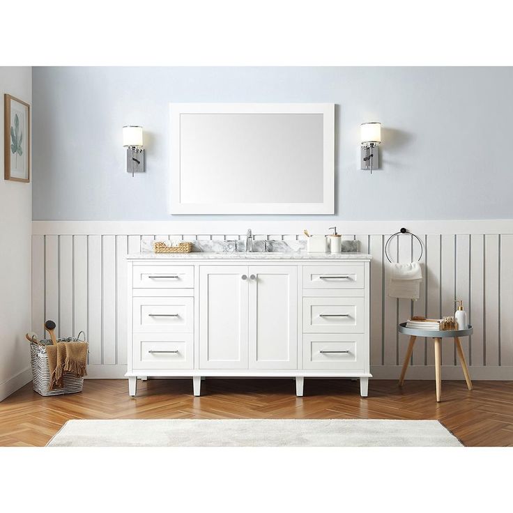Heathermore 60 in. W x 22 in. D in White with Marble Top in Carrera with White Basins