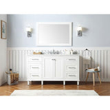 Heathermore 60 in. W x 22 in. D in White with Marble Top in Carrera with White Basins