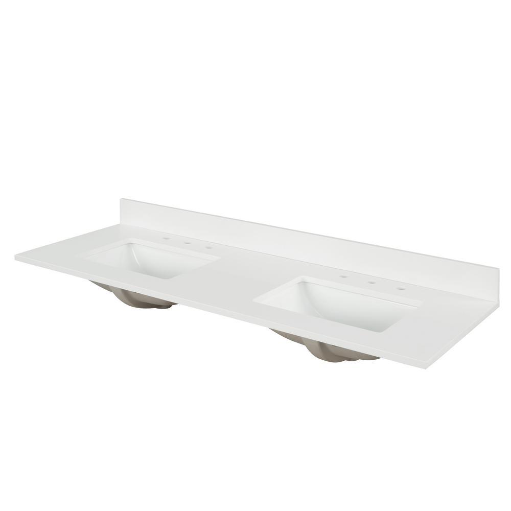 73 in. W x 22 in. D x 0.75 in. H Quartz Vanity Top in Snow White with White Basins - Super Arbor