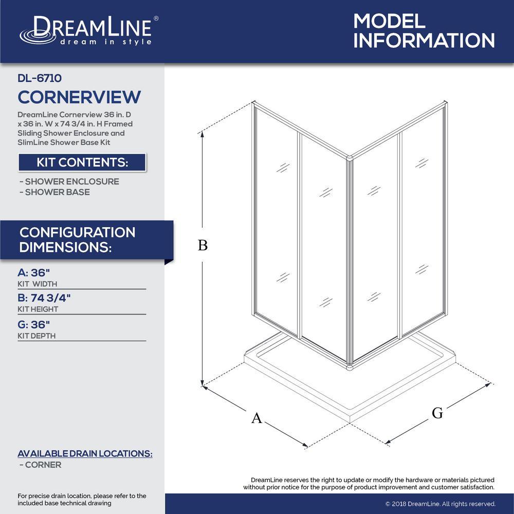 Cornerview 36 in. x 36 in. x 74.75 in. Framed Corner Sliding Shower Enclosure in Chrome with White Acrylic Base - Super Arbor
