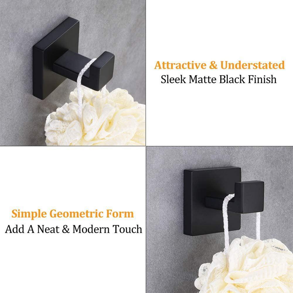 Square Bathroom Robe Hook and Towel Hook in Stainless Steel Matte Black (2-Pack) - Super Arbor