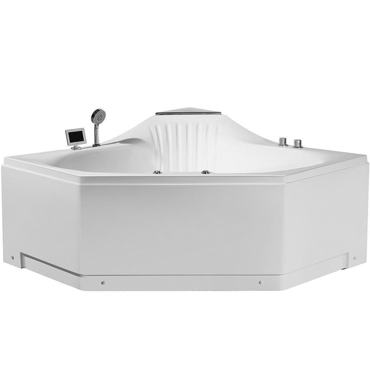 59 in. Acrylic Center Drain Corner Alcove Whirlpool Bathtub in White - Super Arbor
