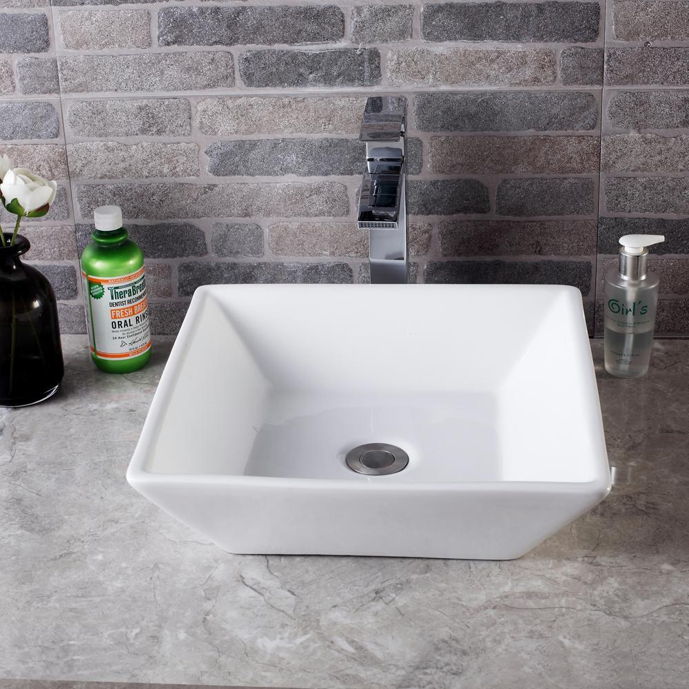 16 in. x 16 in. x 5 in. Vessel Sink in White Bathroom Ceramic Square Porcelain Sink - Super Arbor