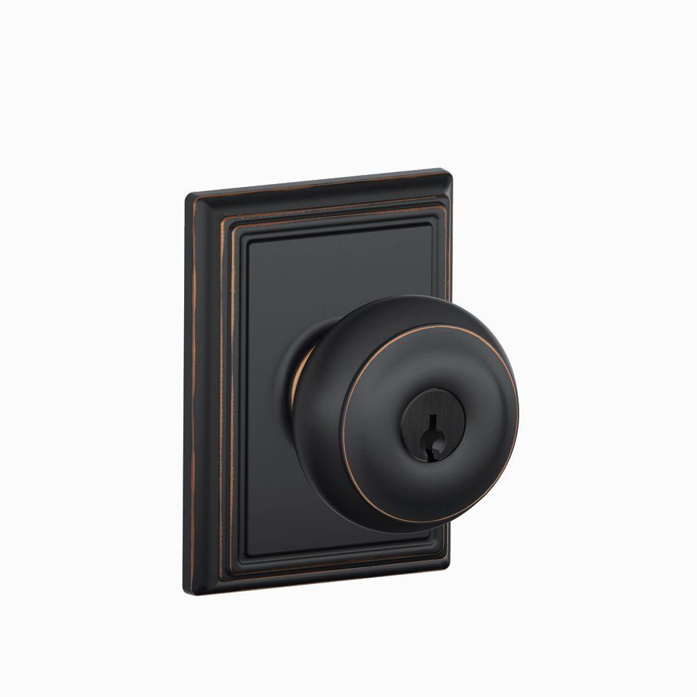 Georgian Satin Nickel Keyed Entry Door Knob with Addison Trim - Super Arbor
