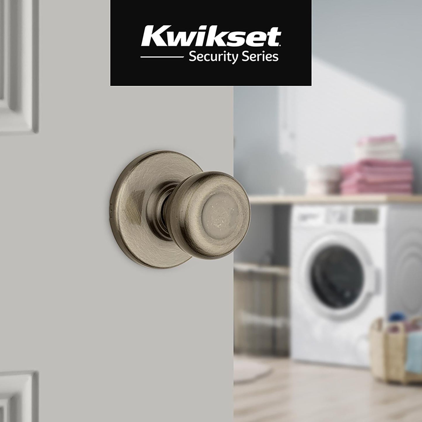 Kwikset Tylo Antique Brass Passage Door Knob, Universal Handing