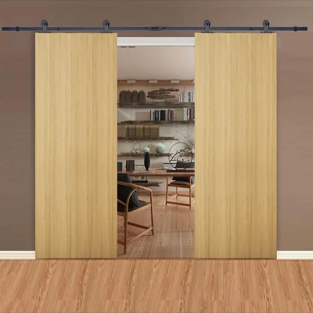 Top Mount 144 in. Matte Black Double Track Barn Door Hardware Kit - Super Arbor
