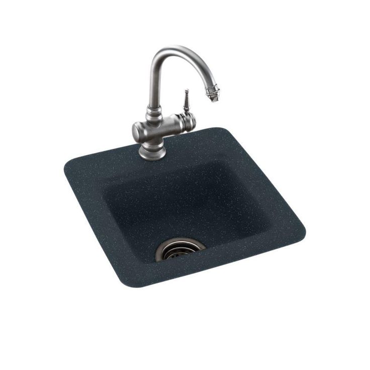 Drop-In/Undermount Solid Surface 15 in. 1-Hole Single Bowl Bar Sink in Black Galaxy