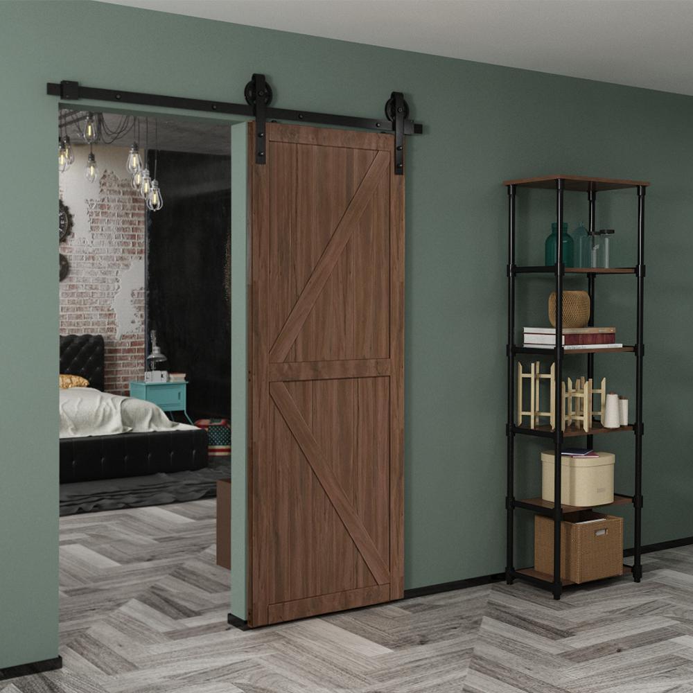 5 ft./60 in. Black Sliding Barn Door Track and Hardware Kit with Bigwheel J-Shape Hanger For Single Door - Super Arbor