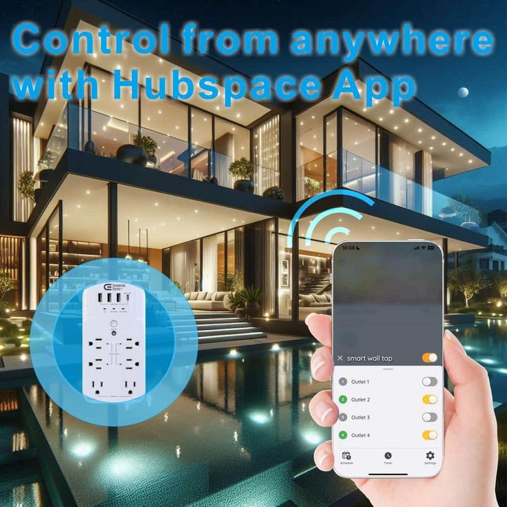 Commercial Electric 6-Outlet Smart Surge Protector with 4 USB Ports, White, Powered by Hubspace
