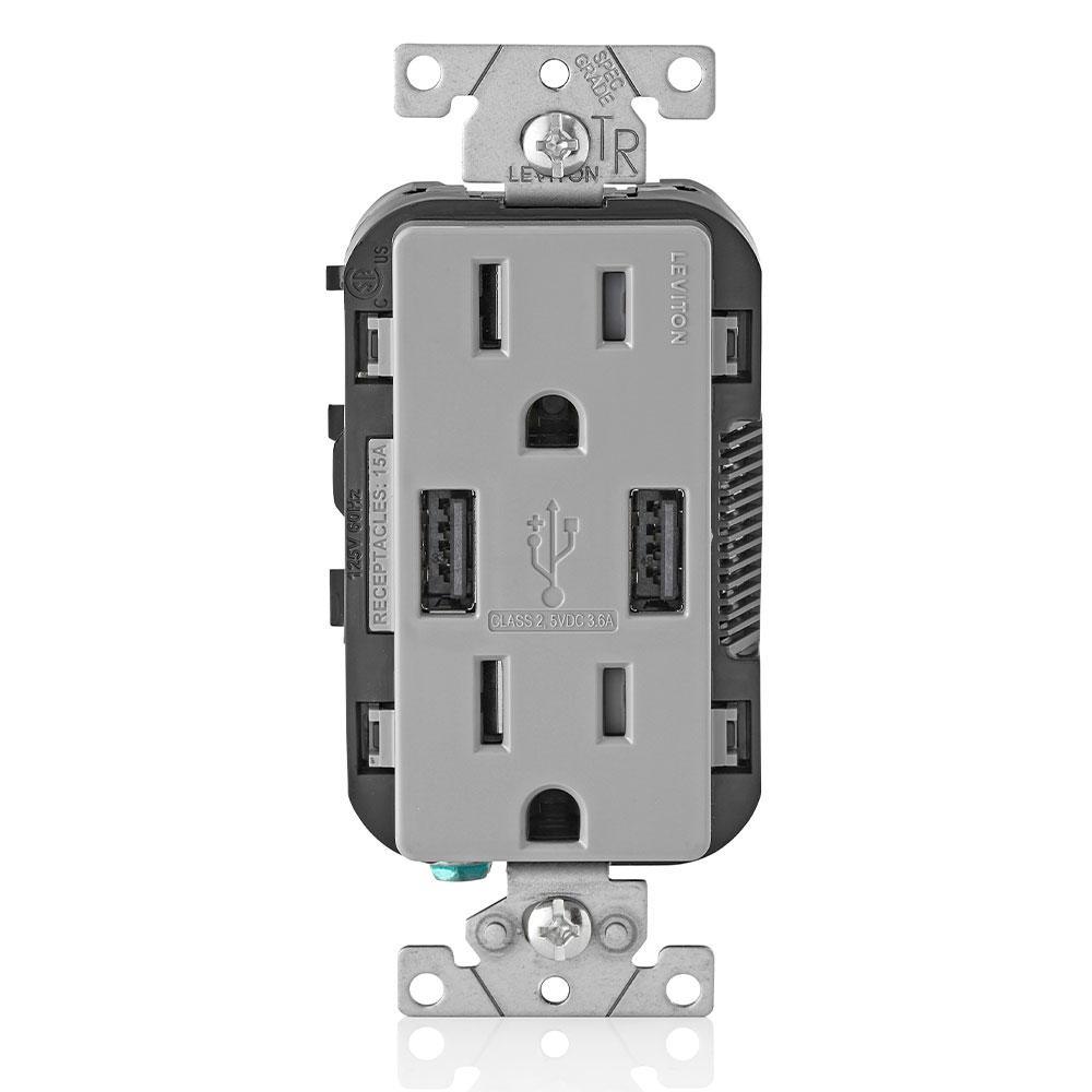 3.6A USB Dual Type A In-Wall Charger with 15 Amp Tamper-Resistant Outlets, Brown - Super Arbor