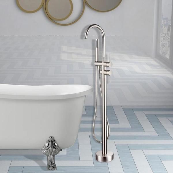 46 in. H x 11 in. W Single Handle Claw Foot Tub Faucet with Hand Shower in Brushed Nickel