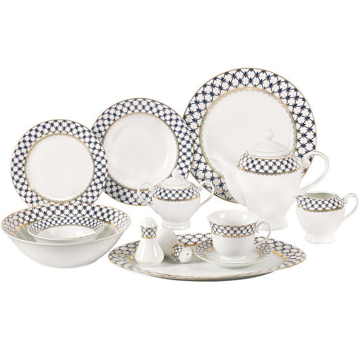 57-Piece Specialty Blue Porcelain Dinnerware Set (Service for 8)