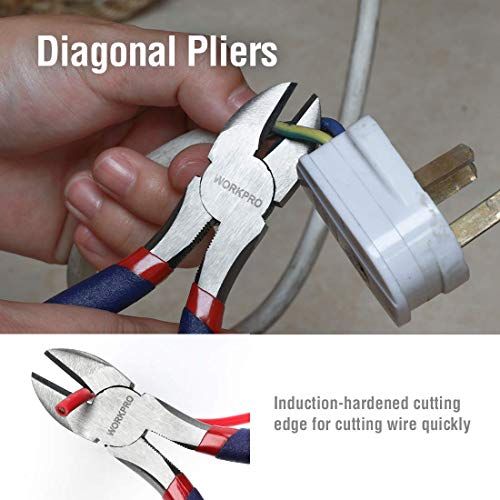 WORKPRO 7-piece Pliers Set (8-inch Groove Joint Pliers, 6-inch Long Nose, 6-inch Slip Joint, 4-1/2 Inch Long Nose, 6-inch Diagonal, 7-inch Linesman, 8-inch Slip Joint) for DIY & Home Use - Free Delivery