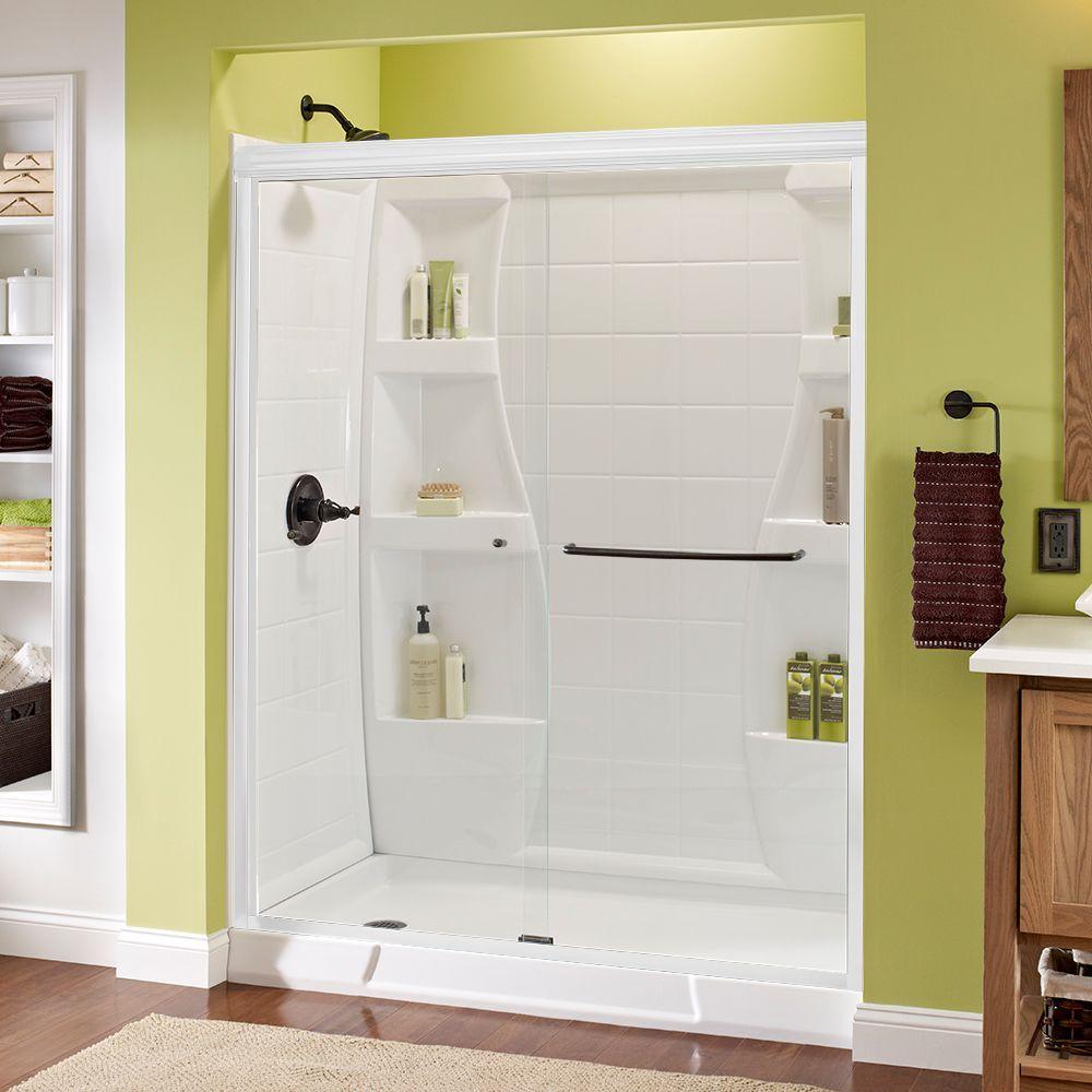 Simplicity 60 in. x 70 in. Semi-Frameless Traditional Sliding Shower Door in Nickel with Transition Glass - Super Arbor