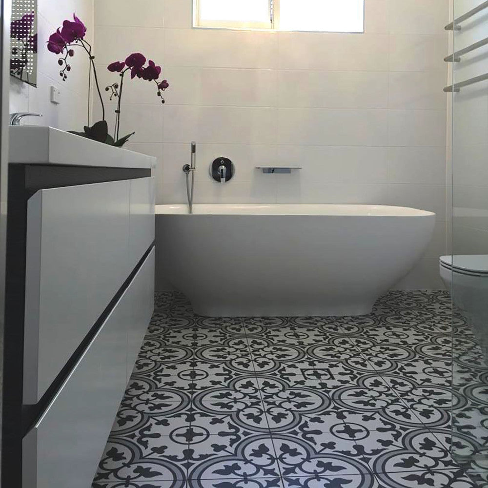 Merola Tile Arte Grey Encaustic 9-3/4 in. x 9-3/4 in. Porcelain Floor and Wall Tile (11.11 sq. ft. per case)
