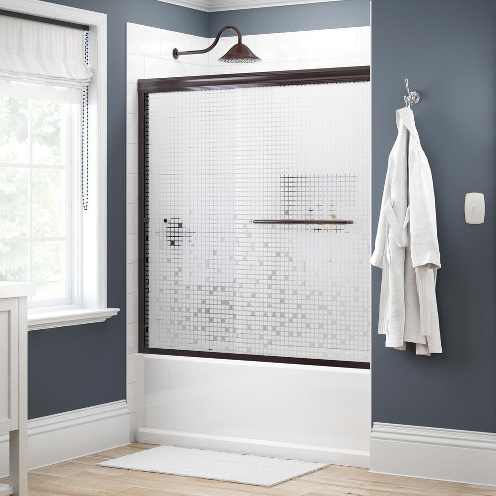 Simplicity 60 in. x 58-1/8 in. Semi-Frameless Traditional Sliding Bathtub Door in Nickel with Rain Glass - Super Arbor