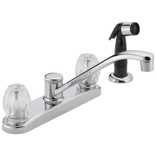 Peerless Chrome 2-Handle Deck-Mount Low-Arc Handle Kitchen Faucet (Deck Plate Included)