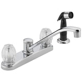 Peerless Chrome 2-Handle Deck-Mount Low-Arc Handle Kitchen Faucet (Deck Plate Included)