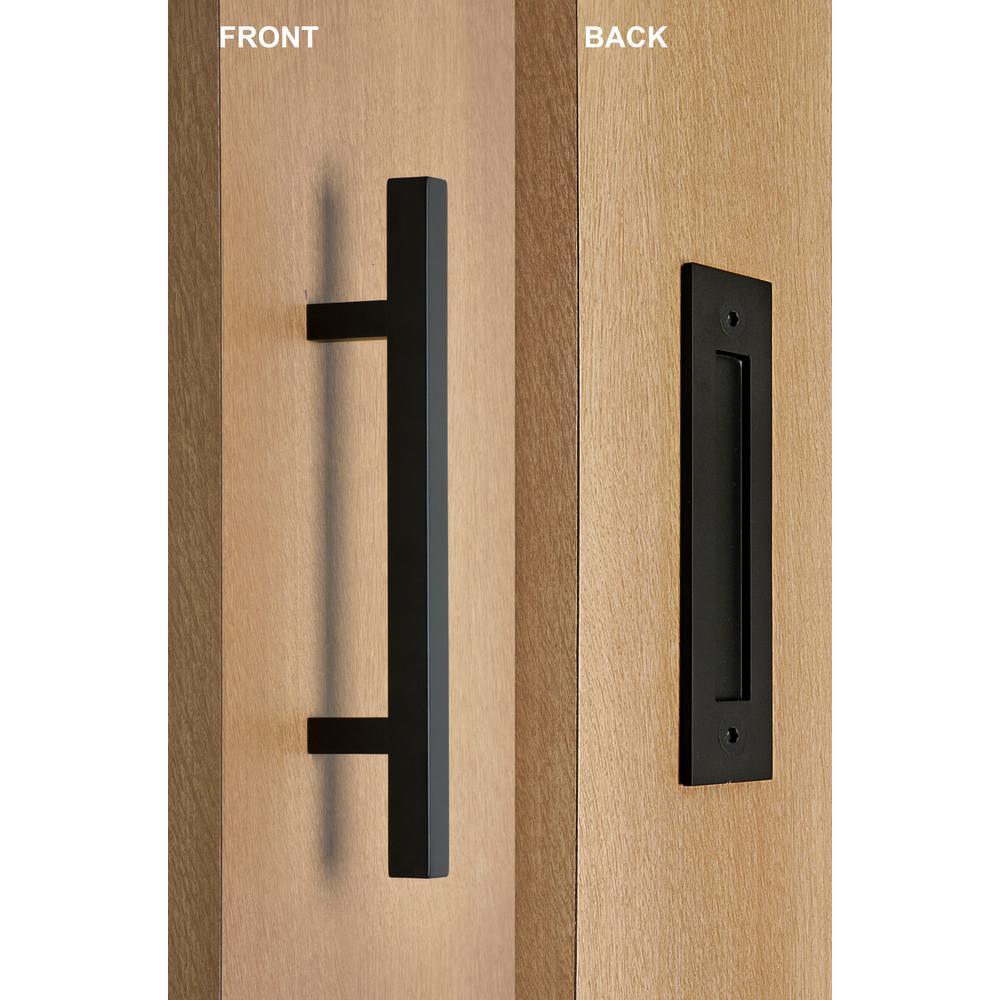 Contemporary 12 in. Brushed Satin Square Pull and Flush sliding barn door handle - Super Arbor