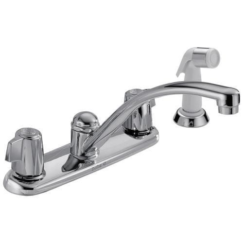 Delta Classic Chrome 2-Handle Deck-Mount Low-Arc Handle Kitchen Faucet (Deck Plate Included)